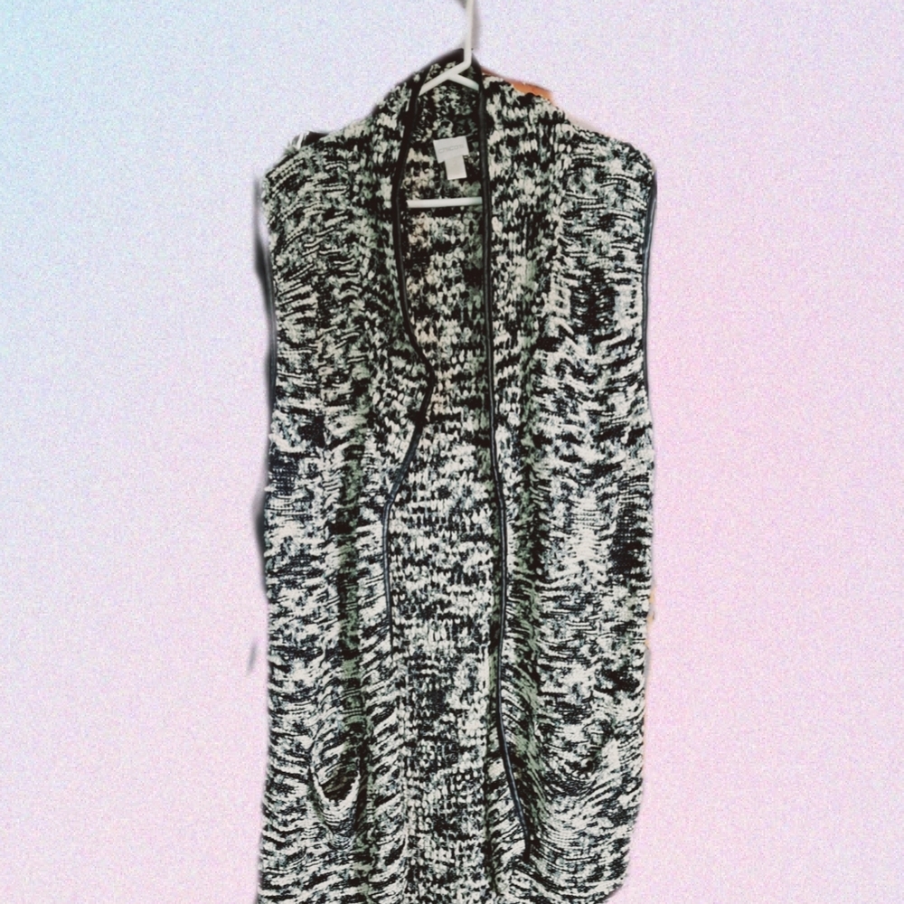 Chico's Black and White Shrug Sweater with Textured Knit